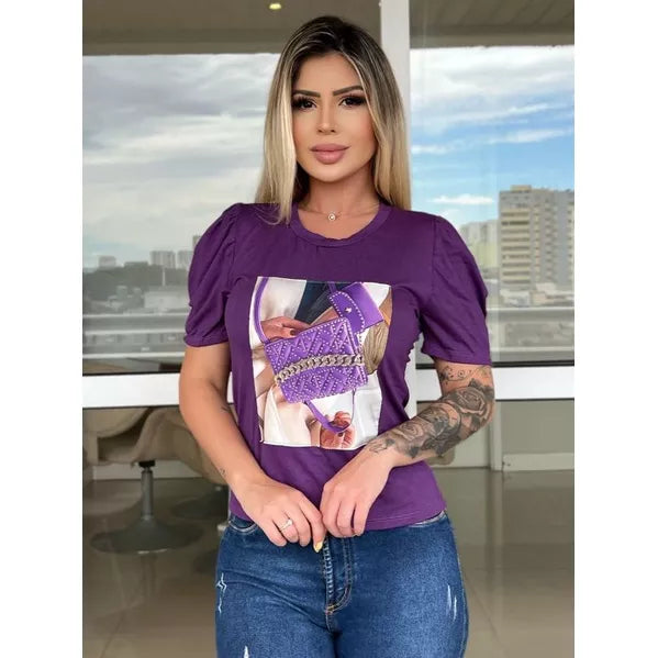 Blusa feminina manga princesa estampada blusas ( 36 ao 48) Tecido Viscolaycra