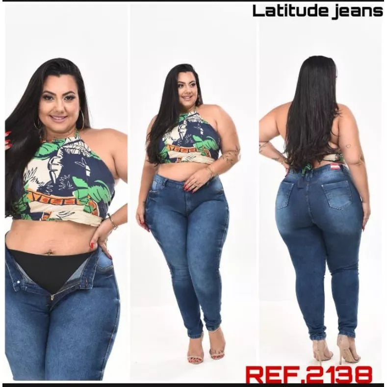 calça jeans feminina plus size com cinta modeladora (cinta fixa)