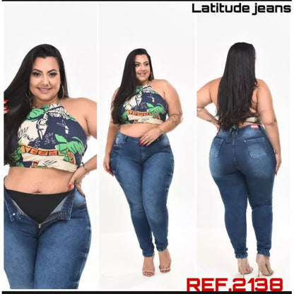 calça jeans feminina plus size com cinta modeladora (cinta fixa)
