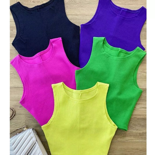 Cropped  Regata Feminina Malha Canelada Verão 2023