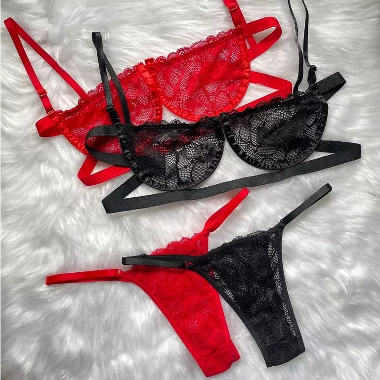 Conjunto Lingerie Sexy Gringa Sutiã Meia Taça Com Aro e Calcinha Regulável