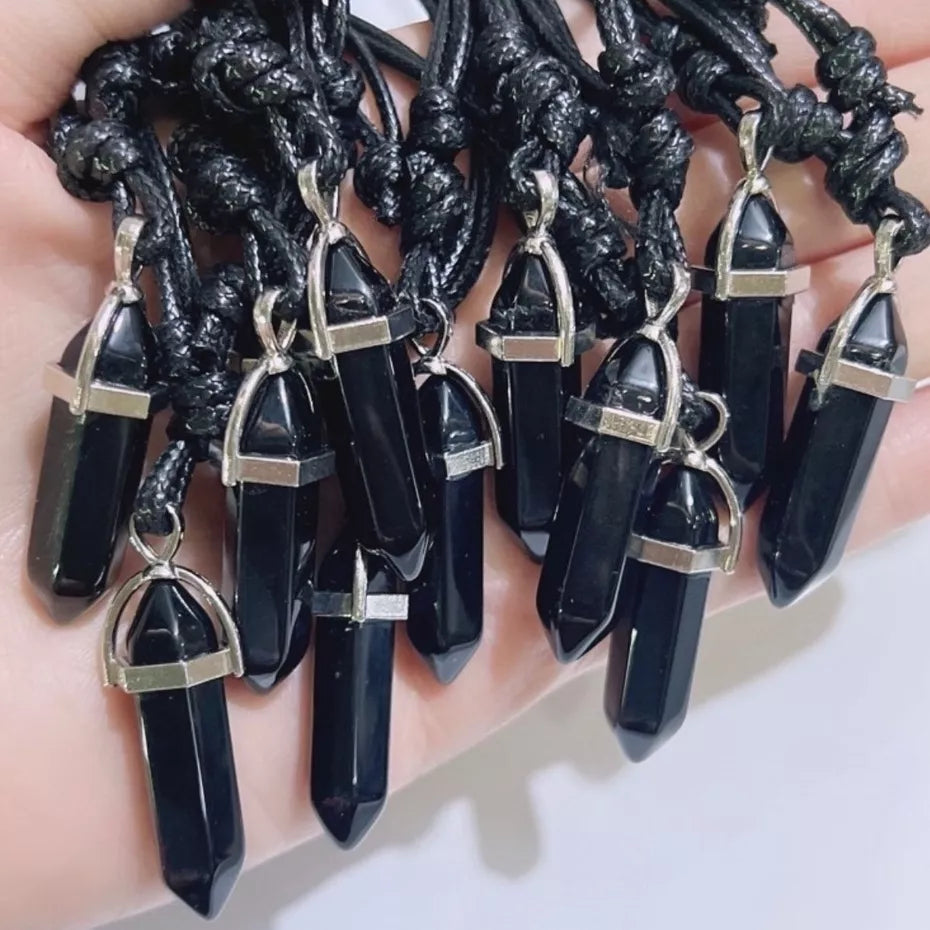 Colar cordao pedra onix preto nartural
