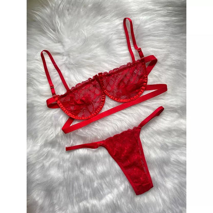 Conjunto Lingerie Sexy Gringa Sutiã Meia Taça Com Aro e Calcinha Regulável