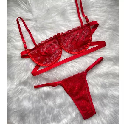 Conjunto Lingerie Sexy Gringa Sutiã Meia Taça Com Aro e Calcinha Regulável