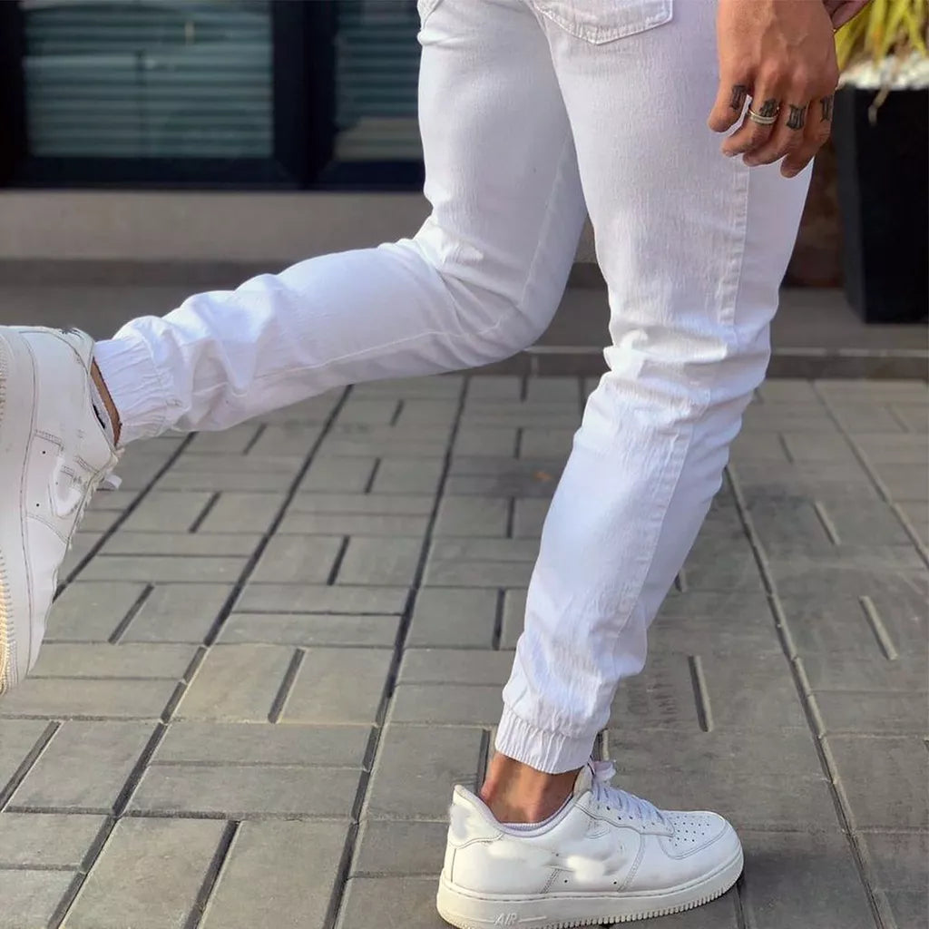 Calça Jogger Masculina Punho Lycra Elastano Bege