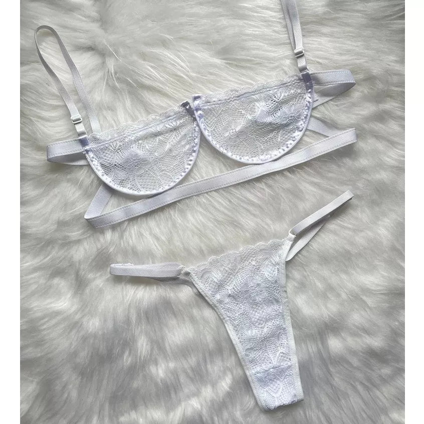 Conjunto Lingerie Sexy Gringa Sutiã Meia Taça Com Aro e Calcinha Regulável