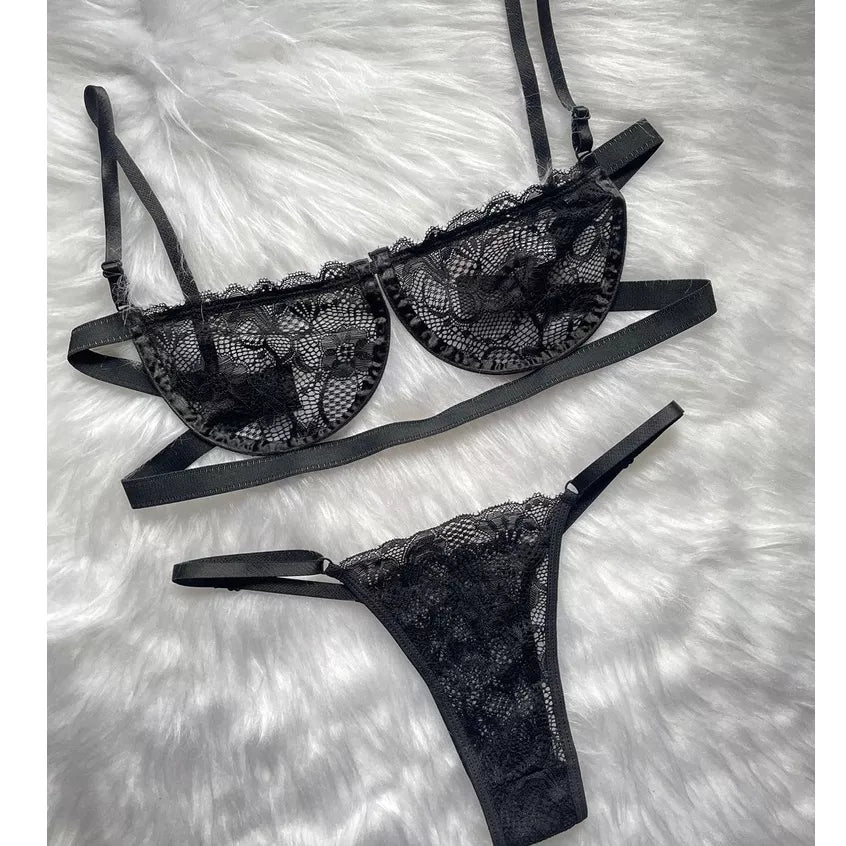 Conjunto Lingerie Sexy Gringa Sutiã Meia Taça Com Aro e Calcinha Regulável