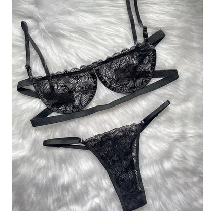 Conjunto Lingerie Sexy Gringa Sutiã Meia Taça Com Aro e Calcinha Regulável