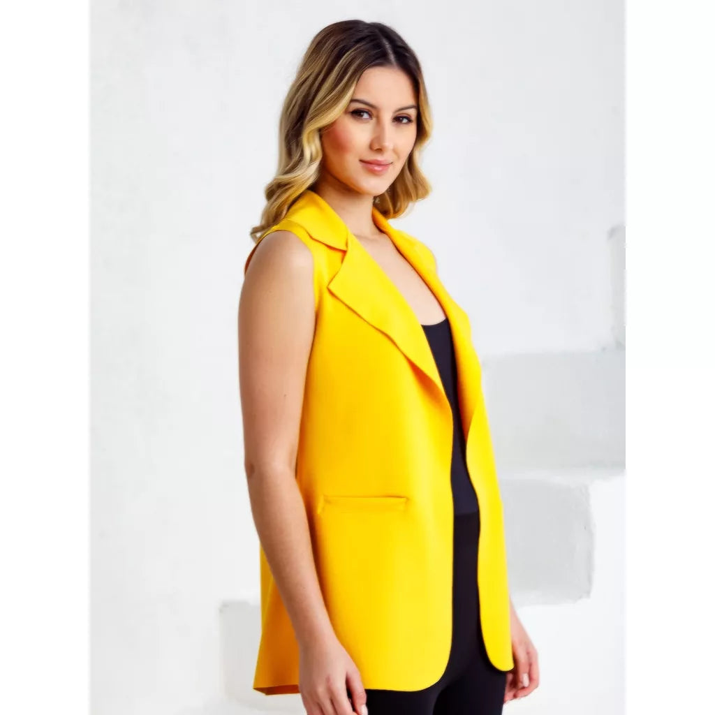 Max Colete Feminino Longo De Neoprene Moda Com Bolso Falso！