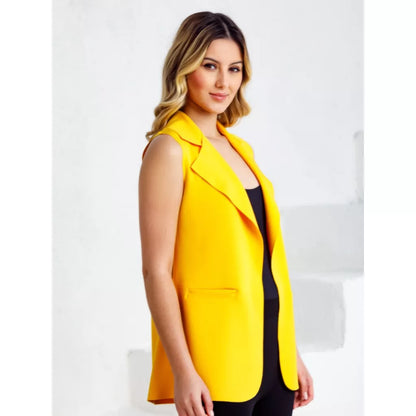 Max Colete Feminino Longo De Neoprene Moda Com Bolso Falso！