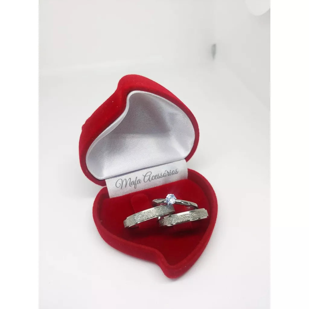 Par de Aliança de Namoro Casamento Diamantada 4mm Prata Aço Inox