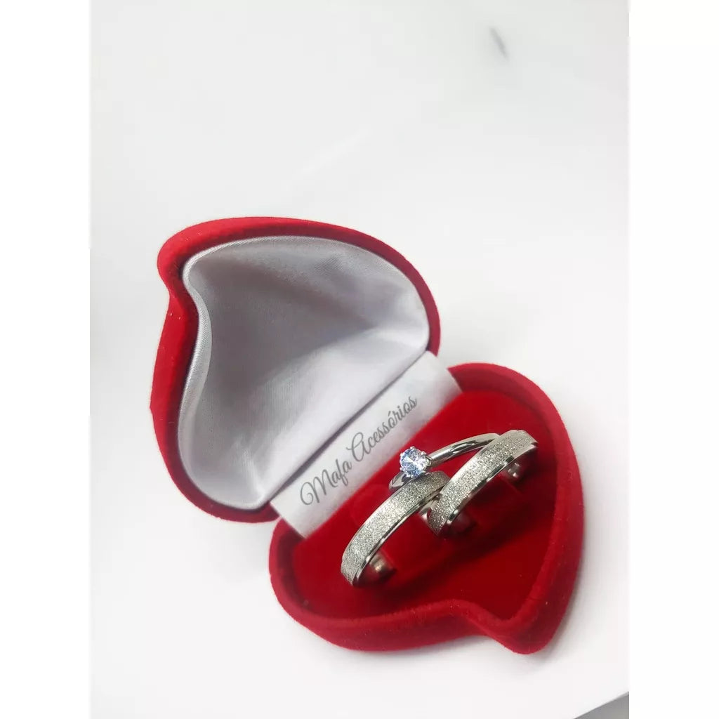 Par de Aliança de Namoro Casamento Diamantada 4mm Prata Aço Inox