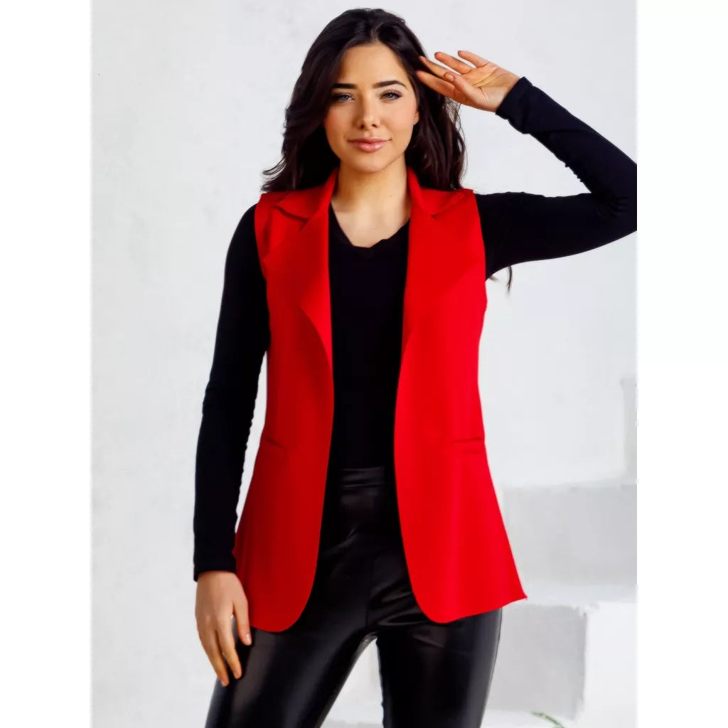 Max Colete Feminino Longo De Neoprene Moda Com Bolso Falso！