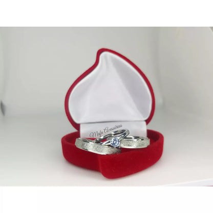 Par de Aliança de Namoro Casamento Diamantada 4mm Prata Aço Inox