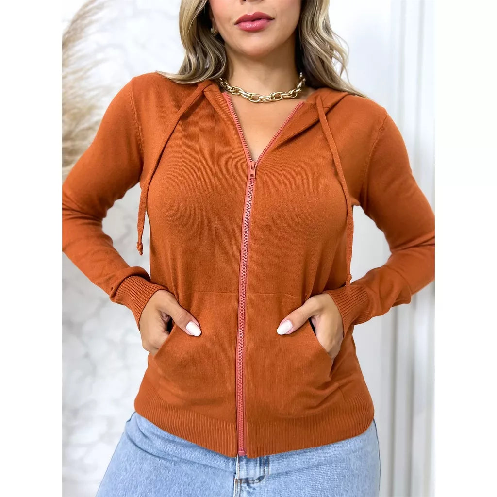Blusa Feminina Modal Casaco Moletom Zíper Capuz Inverno 3RD SD200