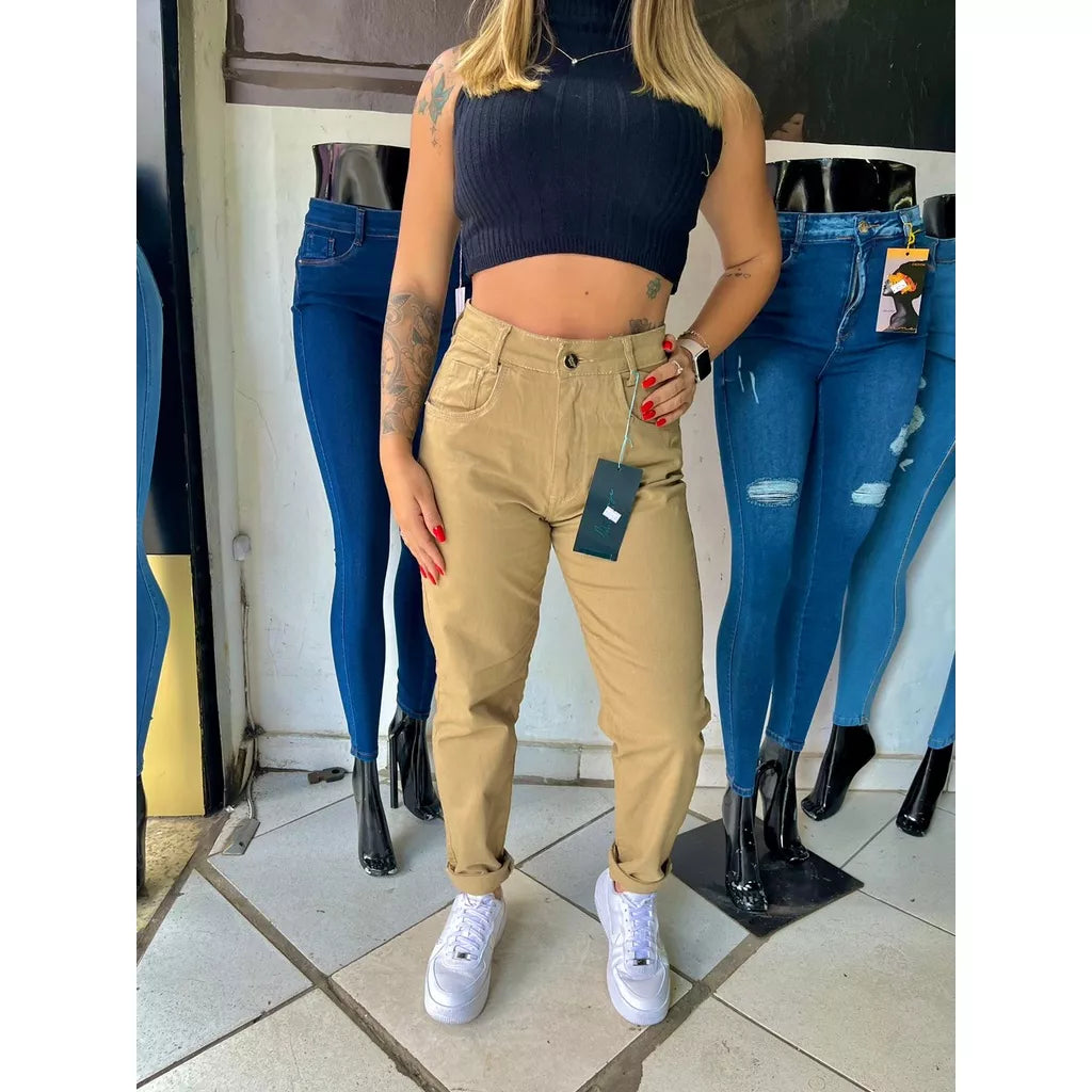 Calça mom jeans estilosa 100% algodão