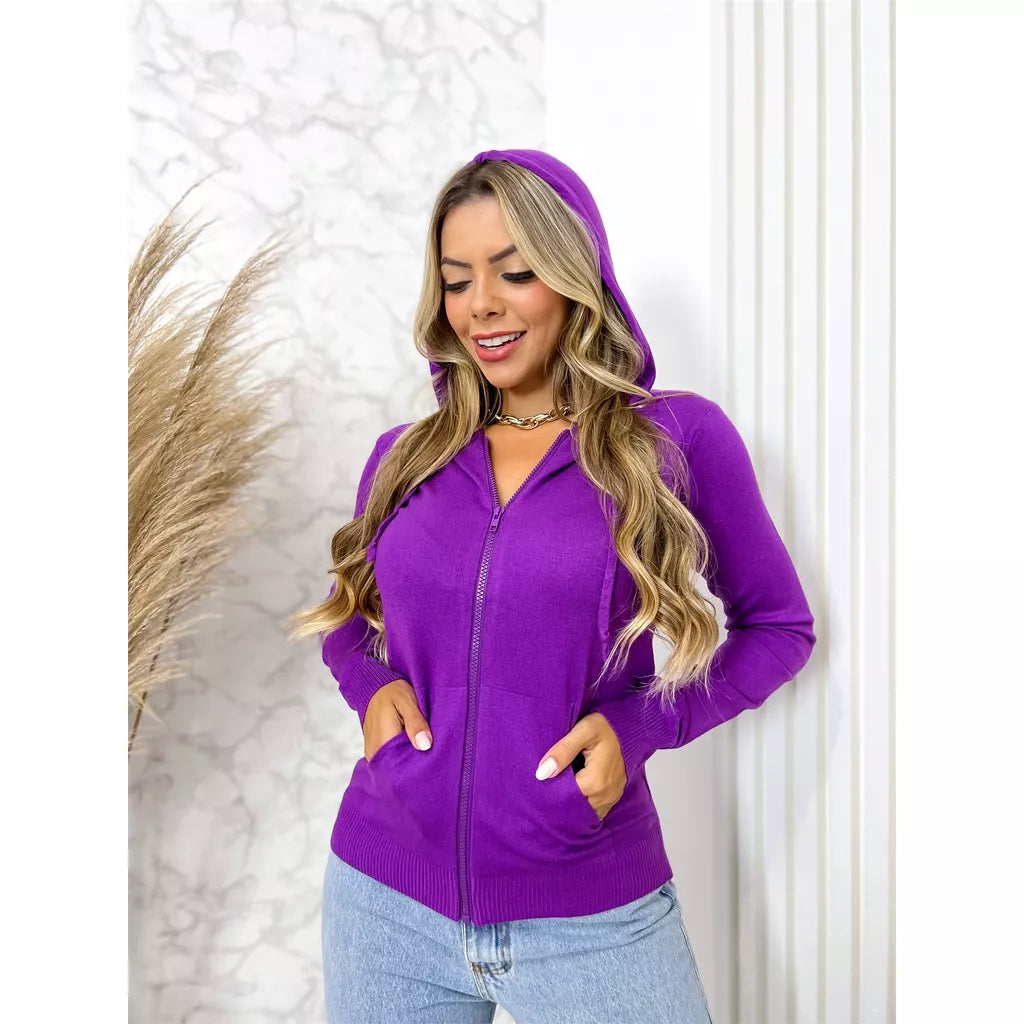 Blusa Feminina Modal Casaco Moletom Zíper Capuz Inverno 3RD SD200