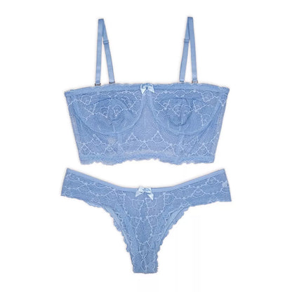 Conjunto Lingerie Renda Sutiã Cropped Alça Removível Tomara Que Caia Calcinha Estela