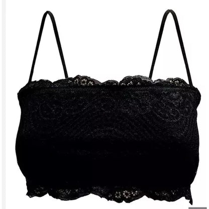 Cropped Faixa Renda Alça Fina Sem Bojo Top Faixa