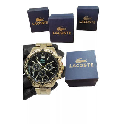 Relógio masculino dourado prata metal analógico digital refletivo jacaré