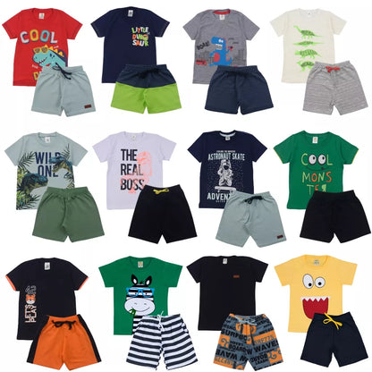 Kit Sortido 10 Peças de Roupas Infantil Menino- 5 Camisetas + 5 Bermudas - Promoção - Kit com 5 Conjuntos de Roupa Infantil Menino Verão Masculino Bebe Barato