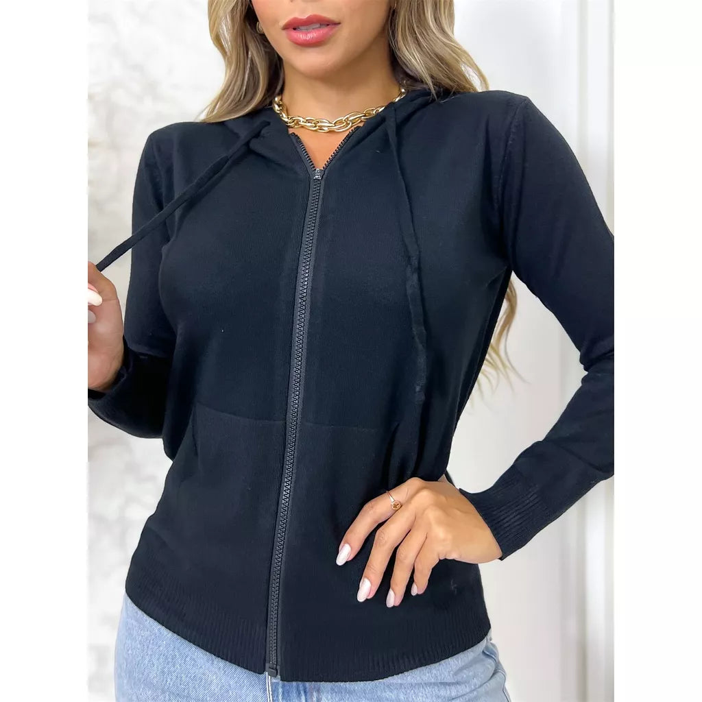 Blusa Feminina Modal Casaco Moletom Zíper Capuz Inverno 3RD SD200