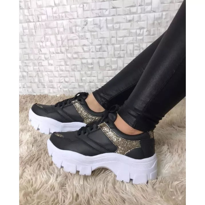 Tenis Plataforma Feminino Chumky Collor Snerkers Blogueira Confortavel