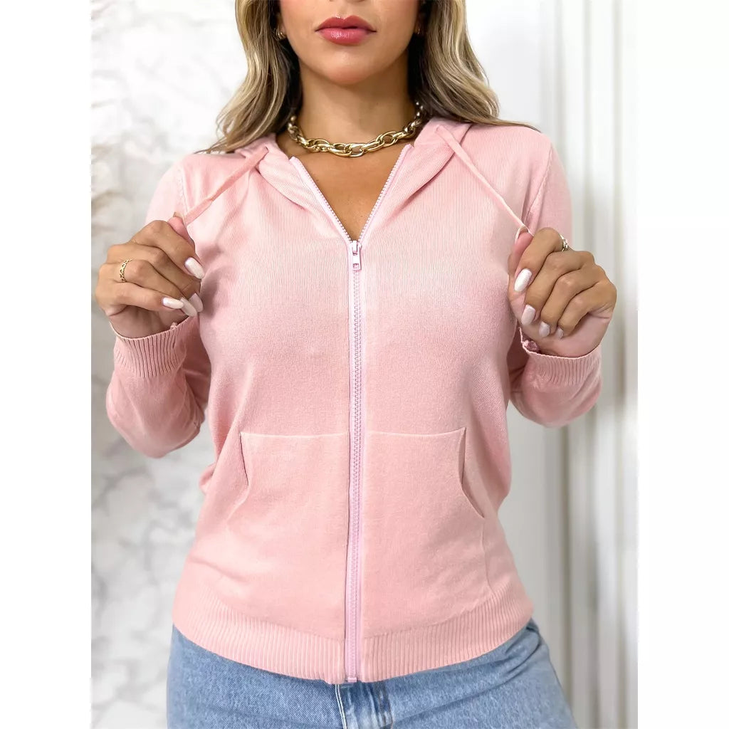Blusa Feminina Modal Casaco Moletom Zíper Capuz Inverno 3RD SD200