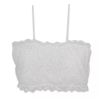 Cropped Faixa Renda Alça Fina Sem Bojo Top Faixa