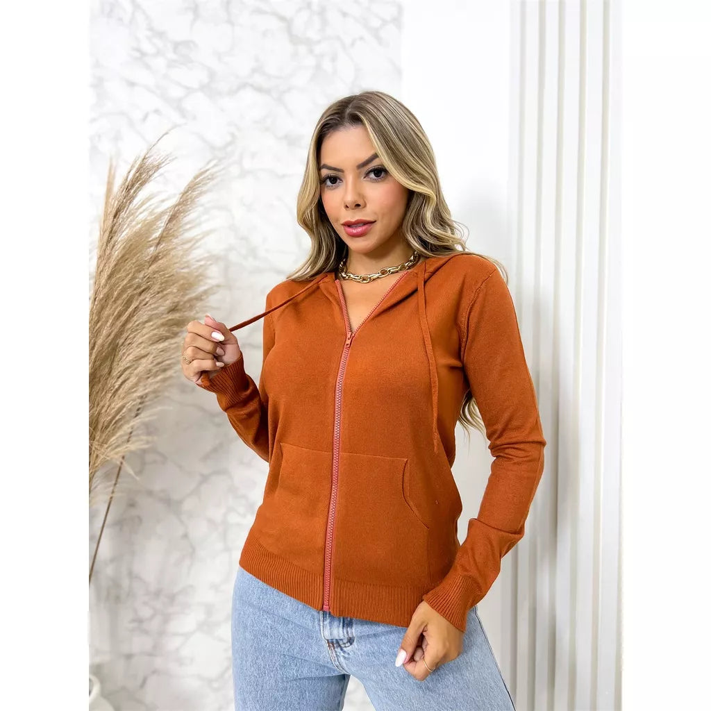 Blusa Feminina Modal Casaco Moletom Zíper Capuz Inverno 3RD SD200