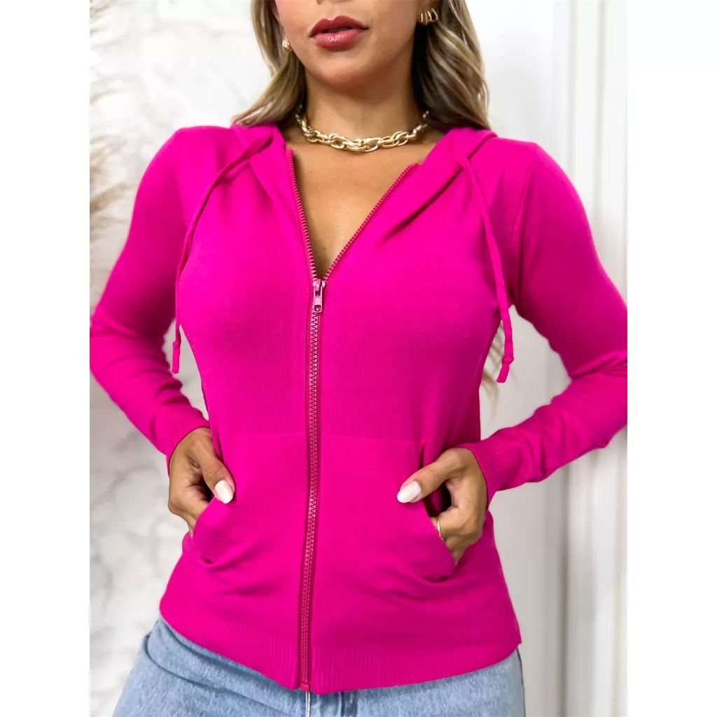 Blusa Feminina Modal Casaco Moletom Zíper Capuz Inverno 3RD SD200