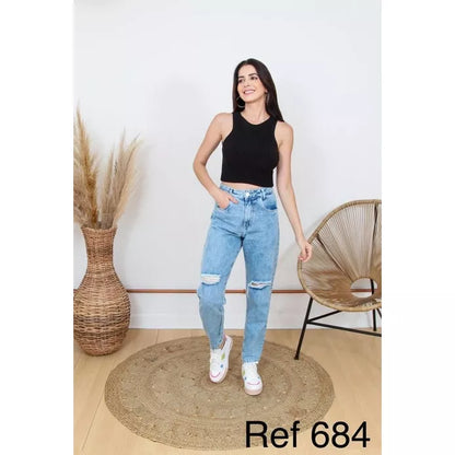 Calça mom jeans estilosa 100% algodão