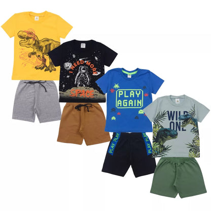 Kit Sortido 10 Peças de Roupas Infantil Menino- 5 Camisetas + 5 Bermudas - Promoção - Kit com 5 Conjuntos de Roupa Infantil Menino Verão Masculino Bebe Barato