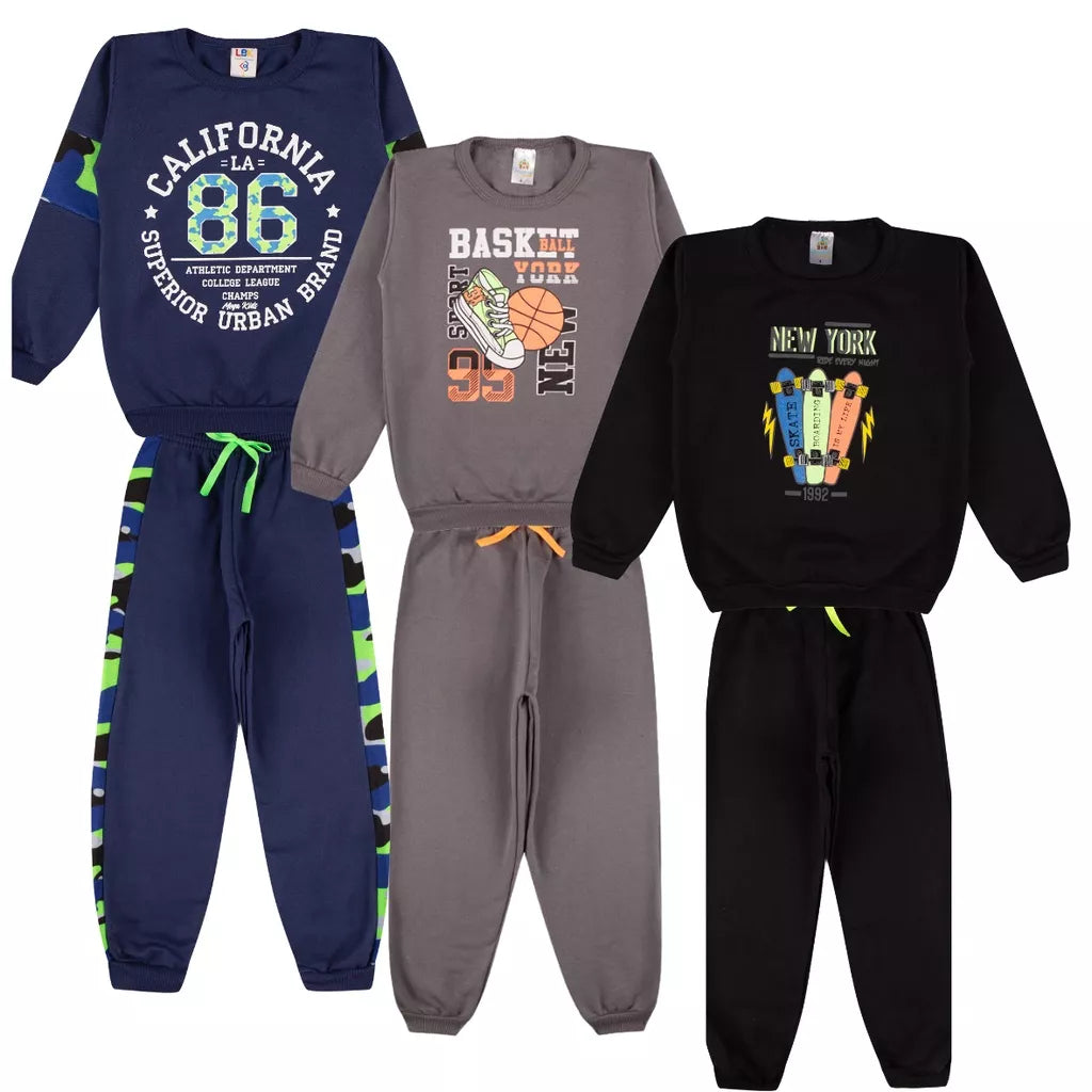 Kit Sortido 6 Peças de Roupas Masculino Infantil Inverno – 3 blusas casacos + 3 calças de 1 ao 10 – Promoção – Kit 3 Conjuntos Moletom Infantil Menino Inverno com Calça e Casaco Bebe Barato