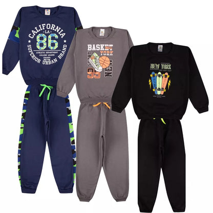Kit Sortido 6 Peças de Roupas Masculino Infantil Inverno – 3 blusas casacos + 3 calças de 1 ao 10 – Promoção – Kit 3 Conjuntos Moletom Infantil Menino Inverno com Calça e Casaco Bebe Barato