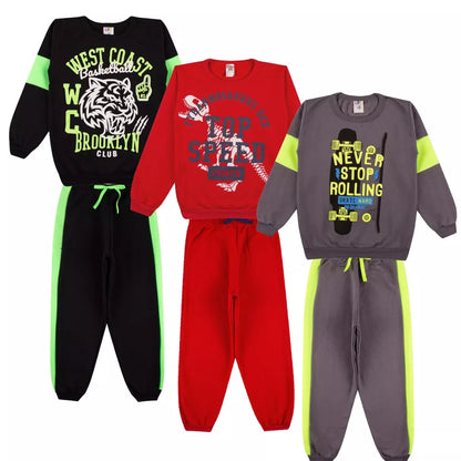 Kit Sortido 6 Peças de Roupas Masculino Infantil Inverno – 3 blusas casacos + 3 calças de 1 ao 10 – Promoção – Kit 3 Conjuntos Moletom Infantil Menino Inverno com Calça e Casaco Bebe Barato