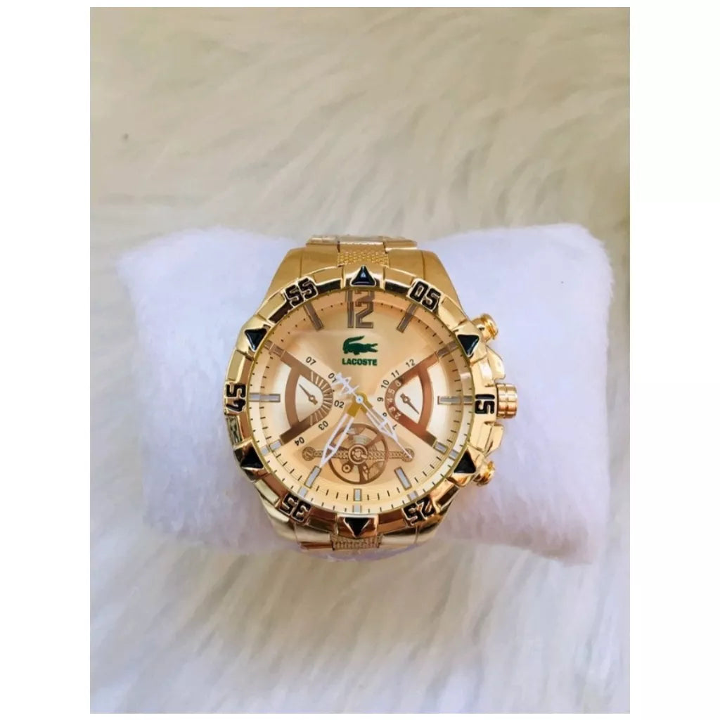 Relógio masculino dourado prata metal analógico digital refletivo jacaré