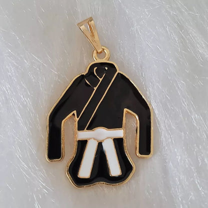 Corrente Cordão Baiano 4mm Longa Banhada Ouro 18K + colares masculinos com Pingente Quimono Faixa Preta Luta