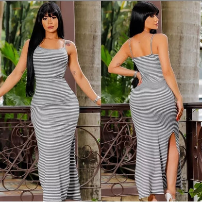 Vestidos Feminino canelado longo Alcinha Decote Costa Nua Com fenda Lateral Várias Cores