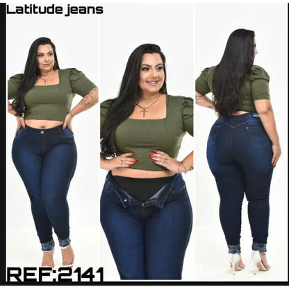 calça jeans feminina plus size com cinta modeladora (cinta fixa)