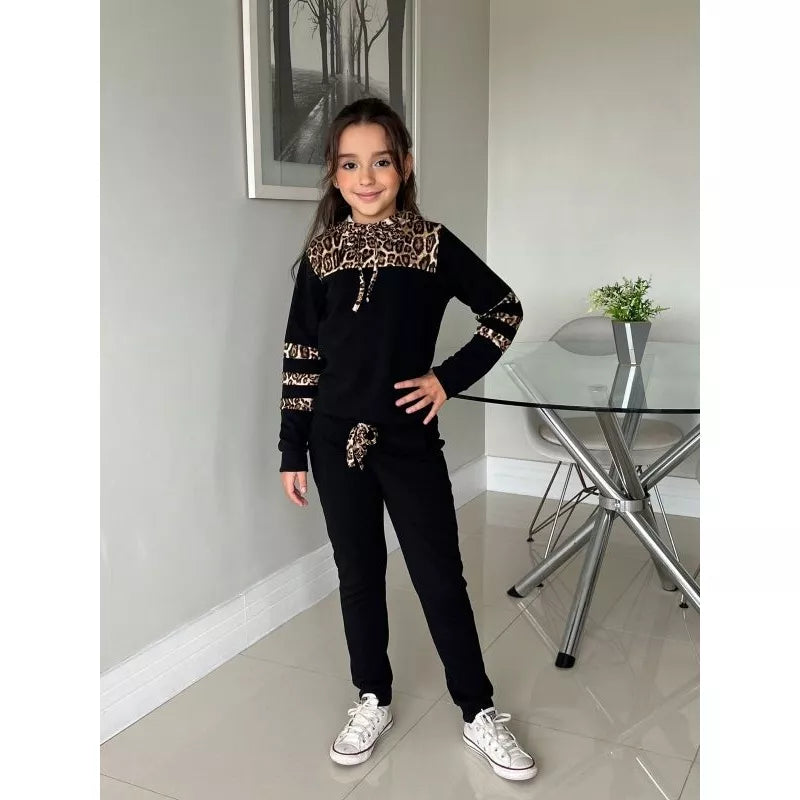 Conjunto Moletom  infantil juvenil bicolor com capuz ( 04 ao 14 ) Tendência Outono e inverno
