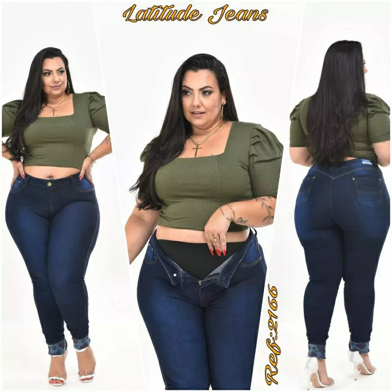 calça jeans feminina plus size com cinta modeladora (cinta fixa)