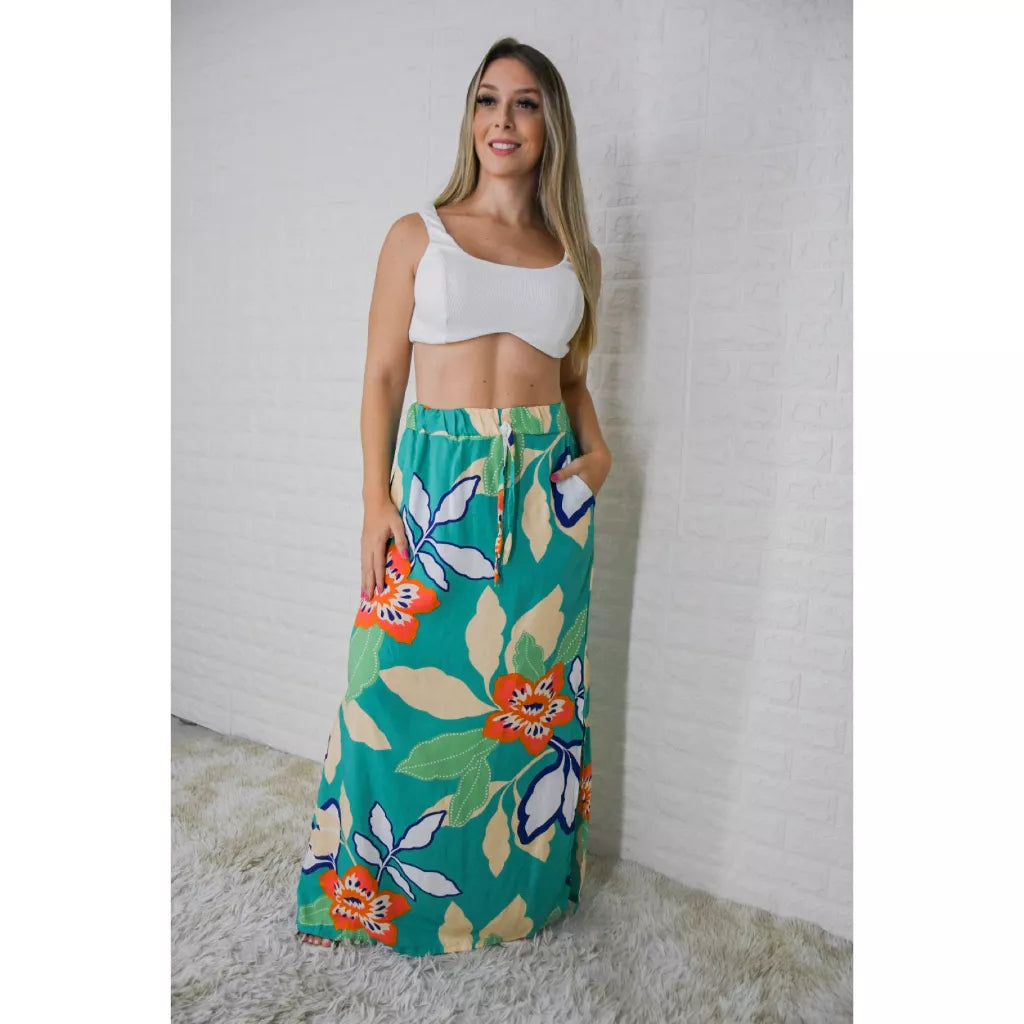 Saia Longa Fenda Lateral (c/ Bolso) - Feminina, Moda Evangélica, Verão