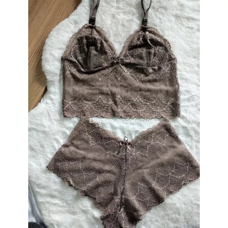 Conjunto espera marido com forro conjunto rendado Conjuntos cropt