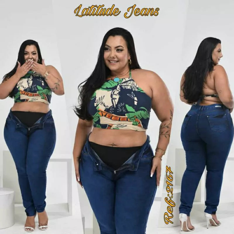 calça jeans feminina plus size com cinta modeladora (cinta fixa)