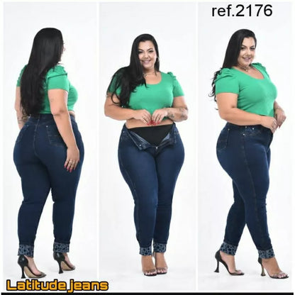 calça jeans feminina plus size com cinta modeladora (cinta fixa)