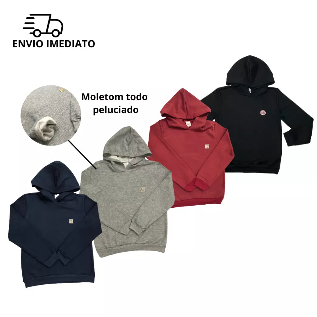 Casaco de Moletom Infantil Pelúciado Unissex Menino e Menina Inverno- Sem/Estampa