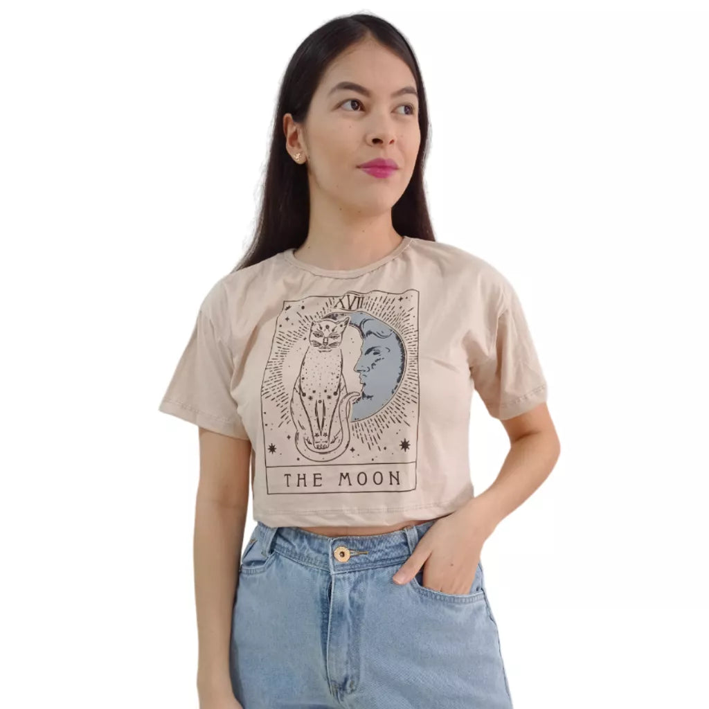 Camiseta T-shirt Cropped Oversized Estampado Moda Gringa Algodão