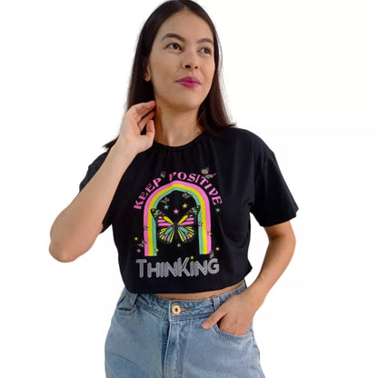 Camiseta T-shirt Cropped Oversized Estampado Moda Gringa Algodão