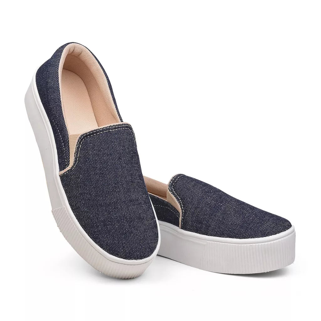 Tênis Feminino Onça Casual Calce Fácil Slip On Iate Plataforma